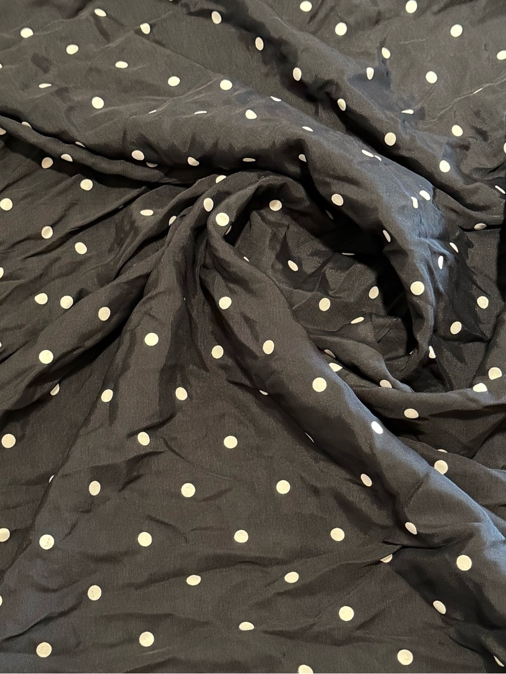 Black with White Polkay Dot Satin Fabric